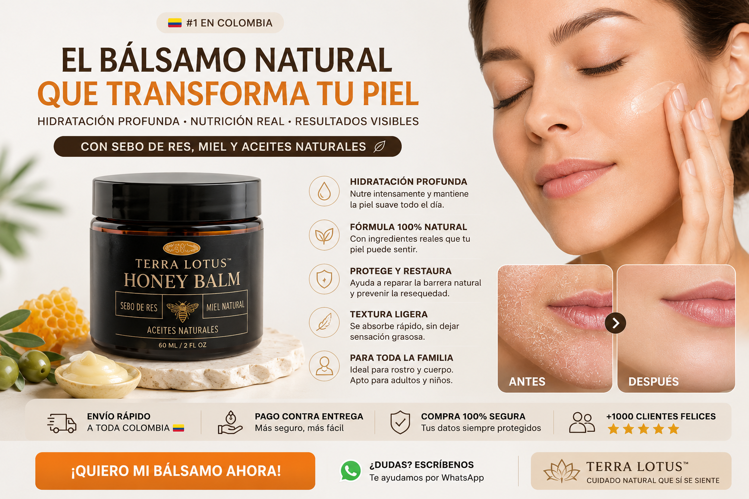 TERRA LOTUS™ Crema Natural de Sebo de Res con Miel Orgánica – Hidratación Profunda para Rostro y Cuerpo